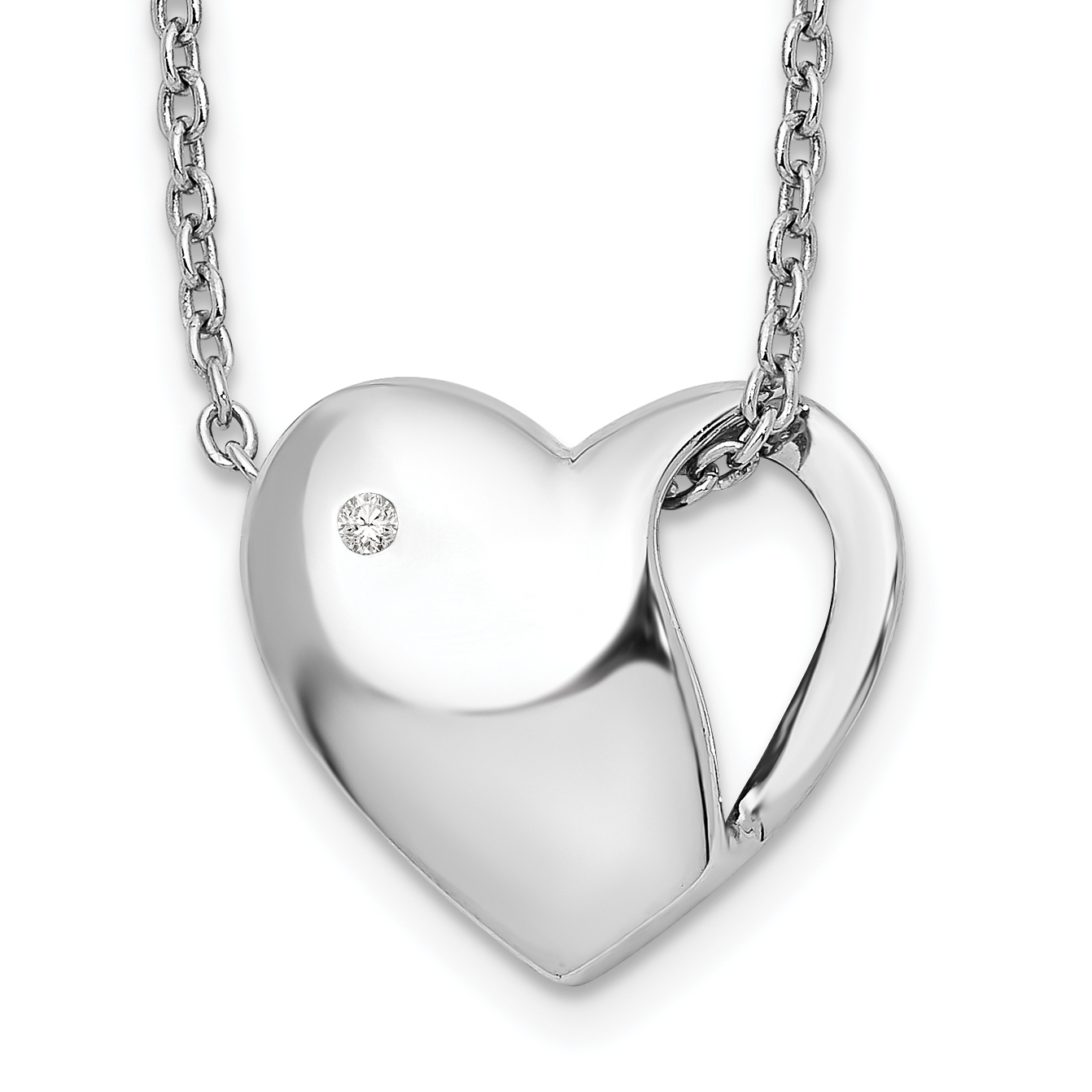 925 Sterling Silver Rhodium-Plated 18 Inch Diamond Heart Necklace, 2